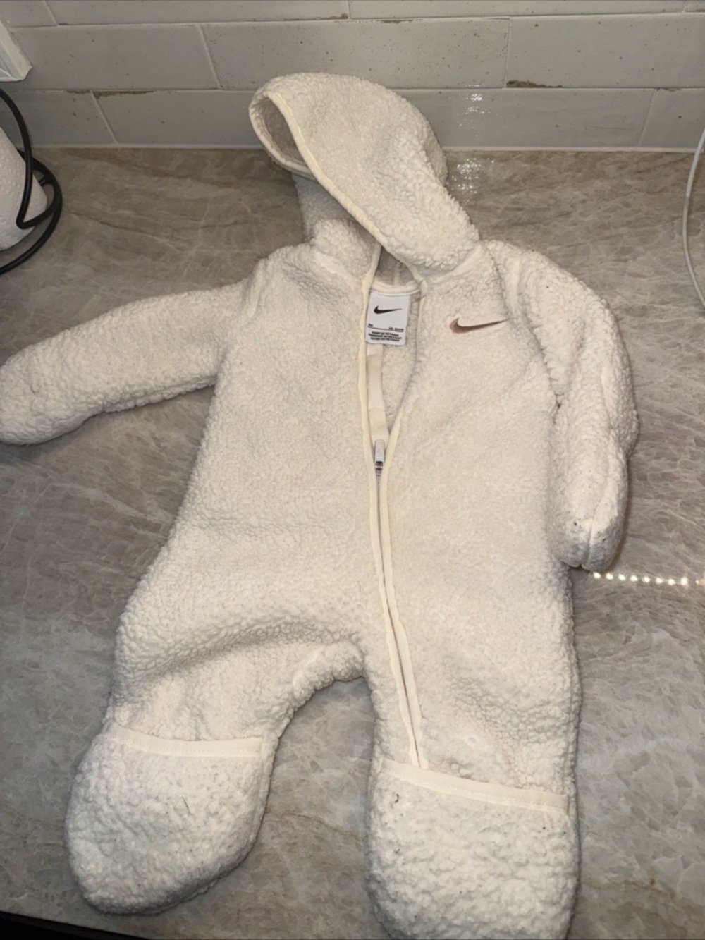 Nike Baby Cream Sherpa Fleece Hooded Bunting Snowsuit Coverall 3-6m